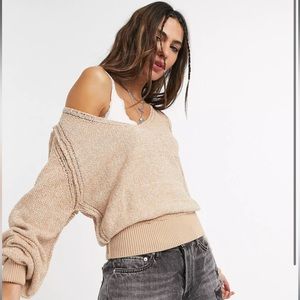 Free people rip tide slouchy cropped v neck sweater xs LAST PRICE NO OFFERS